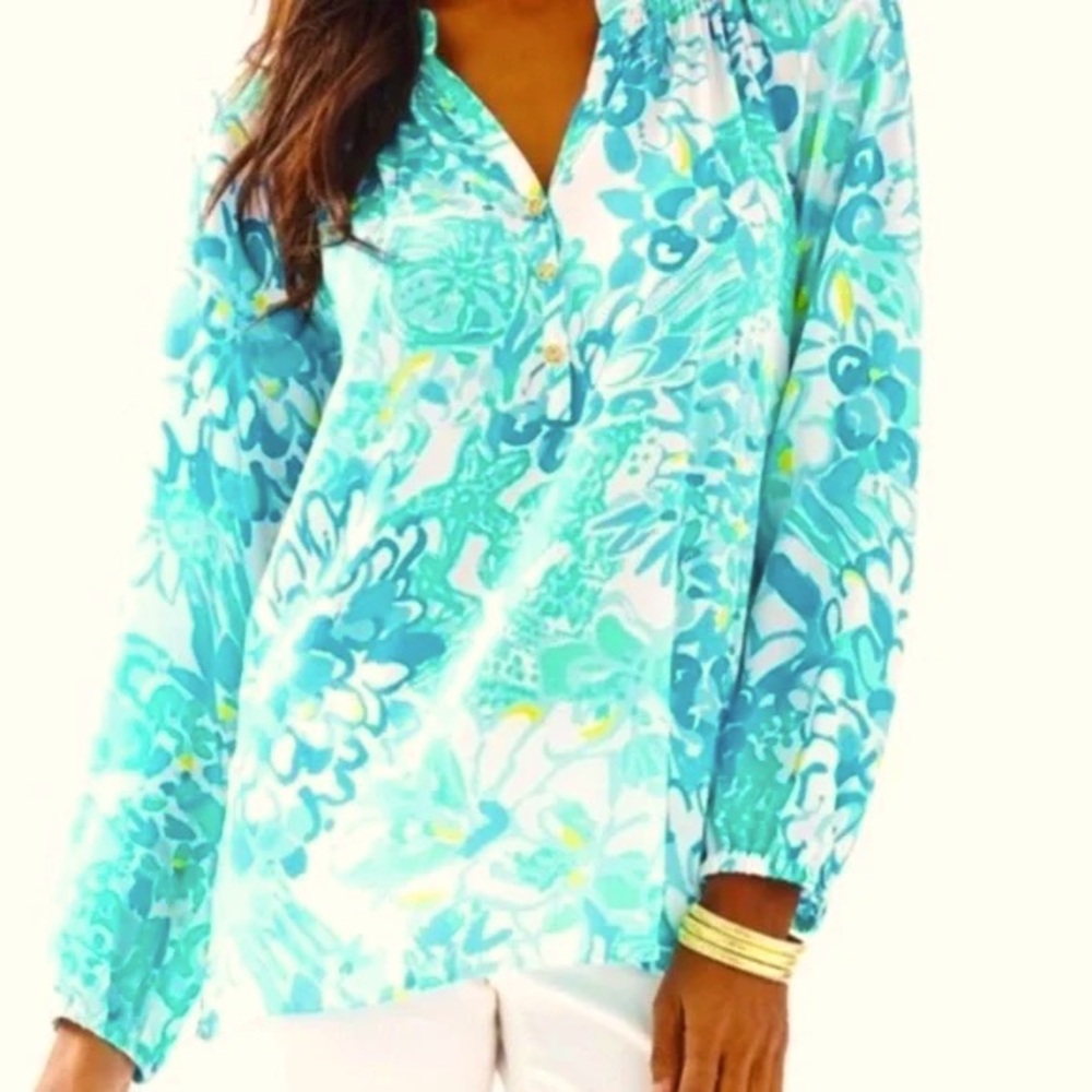 Lilly Pulitzer silk Elsa Top In a Pinch Blue Size Medium